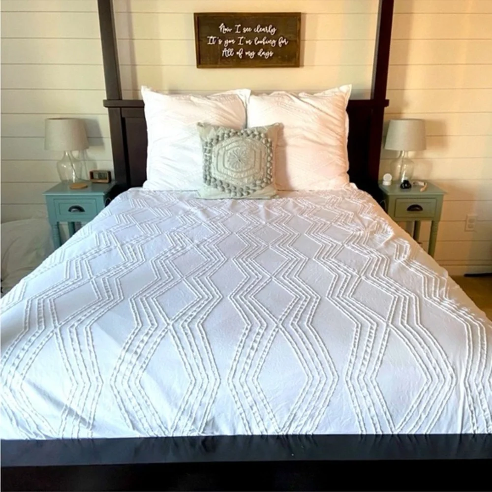 West Elm White Textured Geometric Duvet Cover